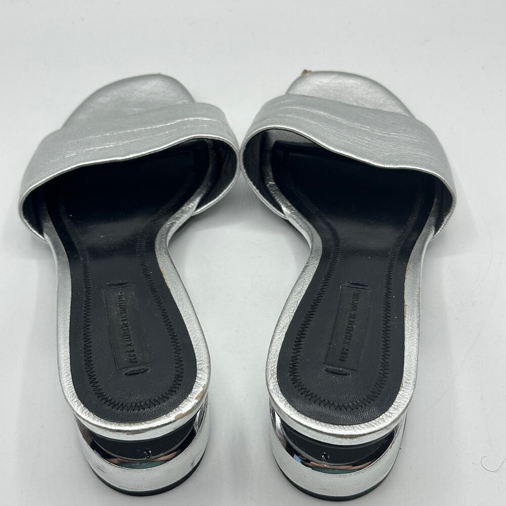 ALEXANDER WANG Lou Metallic Slide Sandal Heel Cutout Silver Sz 38/US 8 $450 - Picture 5 of 9